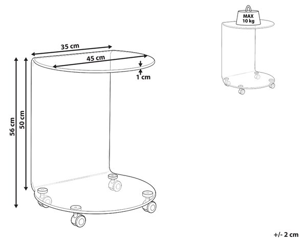 Odkladací stolík priehľadný tvrdené sklo 57 x 45 cm s kolieskami tvar písmena C moderný minimalistický štýl obývacia izba