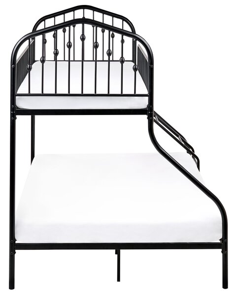 Poschodová posteľ pre 3 osoby čierna kovová železo 90/140 x 200 cm jednolôžko a dvojlôžko vysoká posteľ moderný štýl detská izba