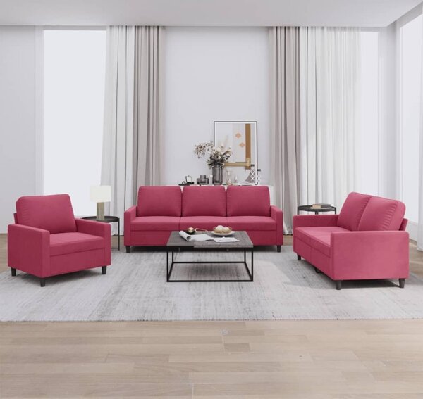 Maison Exclusive – 3-dielna sedacia súprava s vankúšmi z vínovočerveného zamatu