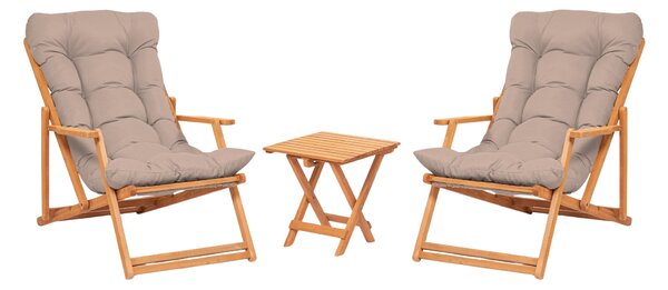 Kalune Design Súprava záhradného nábytku Triol so stolom a dvoma ležadlami z masívu hnedá