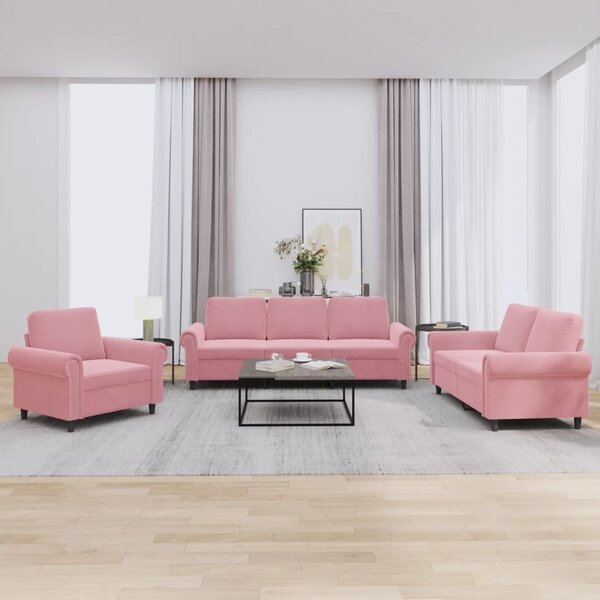 Maison Exclusive – 3-dielna sedacia súprava s vankúmi z ruového zamatu