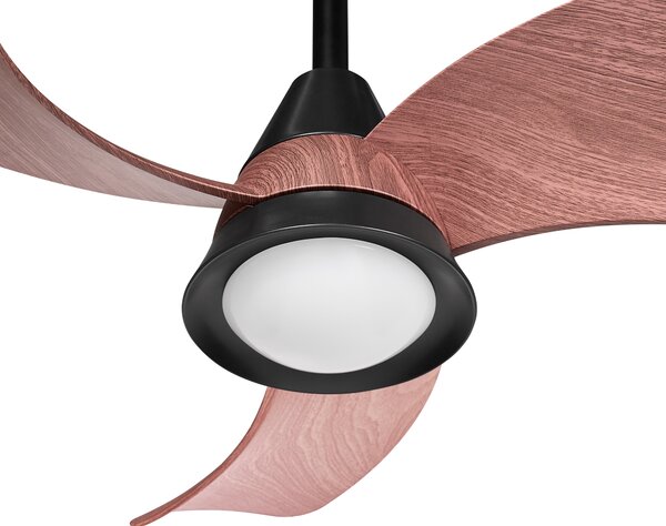 Stropný ventilátor s LED čierna železná základňa plastové lopatky s efektom dreva časovač 3 teplotné režimy diaľkové ovládanie