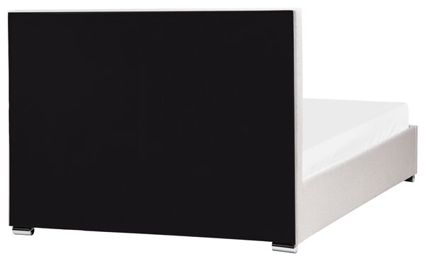Posteľ s úložným priestorom svetlobéžová látkové čalúnenie polyester 140 x 200 cm čalúnené čelo lamelový rošt moderný štýl spálňa