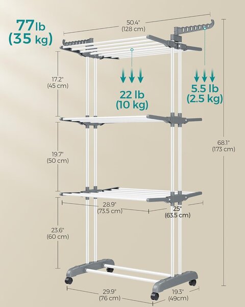 SONGMICS Sušiak na bielizeň Nehy 173 cm sivý/biely