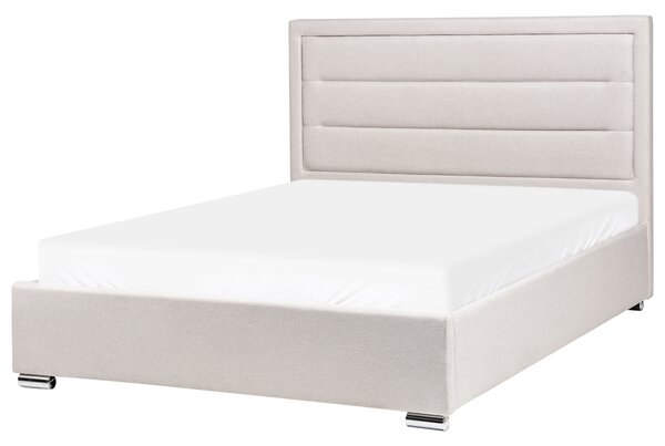 Posteľ s úložným priestorom svetlobéžová látkové čalúnenie polyester 140 x 200 cm čalúnené čelo lamelový rošt moderný štýl spálňa