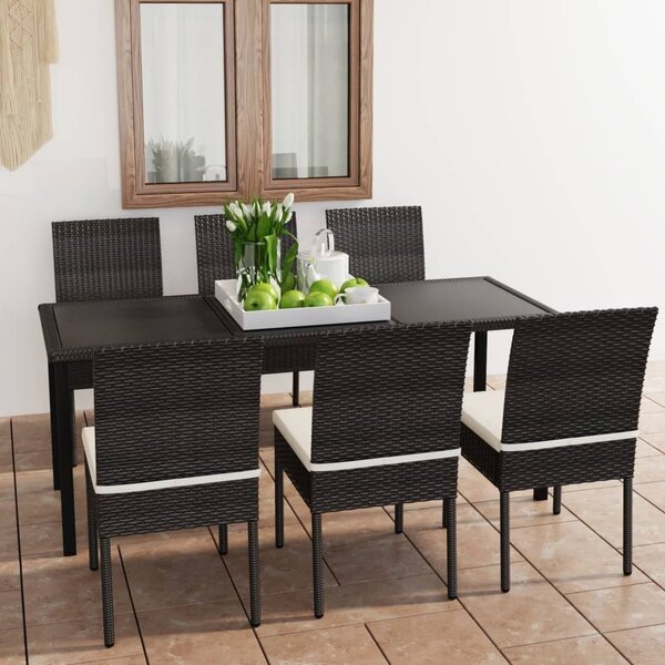 Maison Exclusive – 7-dielna záhradná jedálenská súprava z polyratanu, ierna
