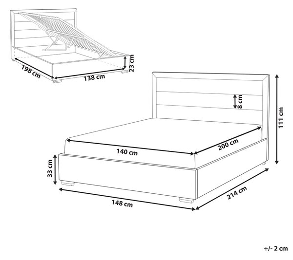 Posteľ s úložným priestorom svetlobéžová látkové čalúnenie polyester 140 x 200 cm čalúnené čelo lamelový rošt moderný štýl spálňa