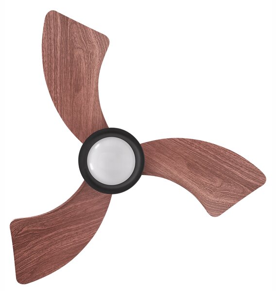 Stropný ventilátor s LED čierna železná základňa plastové lopatky s efektom dreva časovač 3 teplotné režimy diaľkové ovládanie
