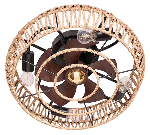 Stropný ventilátor so svetlom železná základňa plastové lopatky šnúrové tienidlo časovač diaľkové ovládanie boho štýl