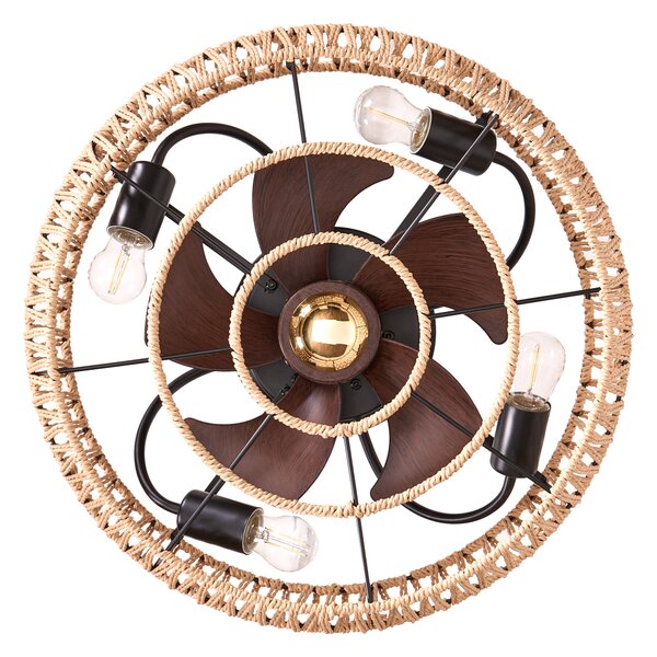 Stropný ventilátor so svetlom železná základňa plastové lopatky šnúrové tienidlo časovač diaľkové ovládanie boho štýl