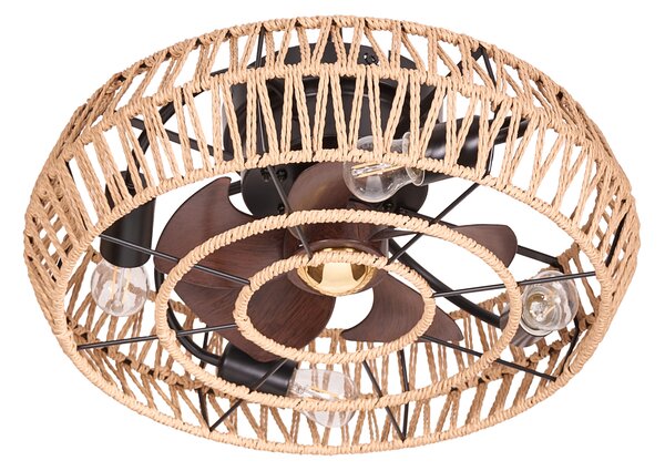 Stropný ventilátor so svetlom železná základňa plastové lopatky šnúrové tienidlo časovač diaľkové ovládanie boho štýl