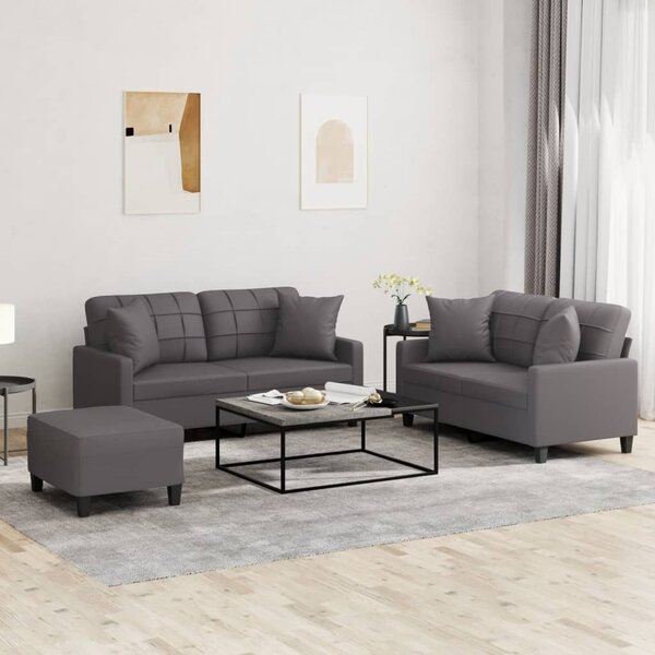 Maison Exclusive – 3-dielna sedacia súprava s vankúšmi, sivá umelá koža
