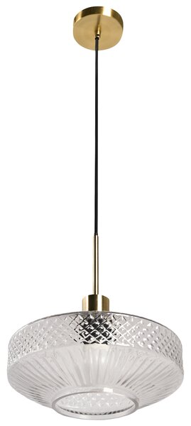 Závesná lampa priehľadná sklenené tienidlo zlatá kovová základňa krištáľový efekt moderný glamour štýl obývacia izba spálňa