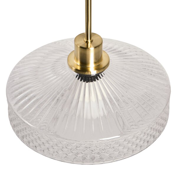 Závesná lampa priehľadná sklenené tienidlo zlatá kovová základňa krištáľový efekt moderný glamour štýl obývacia izba spálňa