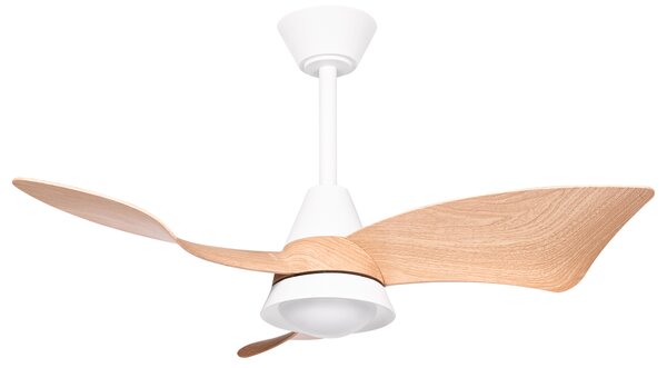 Stropný ventilátor s LED biela železná základňa plastové lopatky s efektom dreva časovač 3 teplotné režimy diaľkové ovládanie