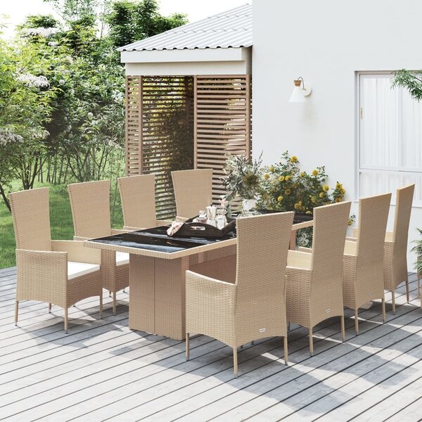 Maison Exclusive – 9-dielna záhradná jedálenská súprava s vankúšmi, béžová, polyratan