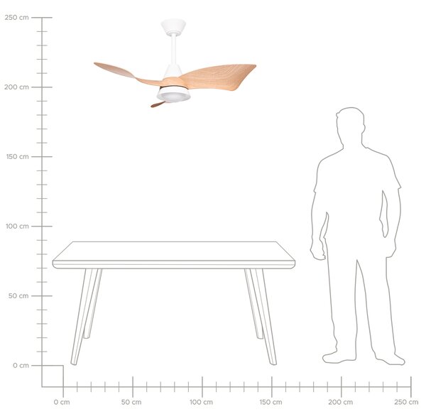 Stropný ventilátor s LED biela železná základňa plastové lopatky s efektom dreva časovač 3 teplotné režimy diaľkové ovládanie