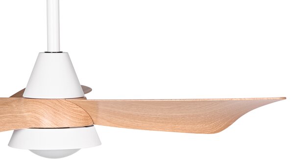 Stropný ventilátor s LED biela železná základňa plastové lopatky s efektom dreva časovač 3 teplotné režimy diaľkové ovládanie