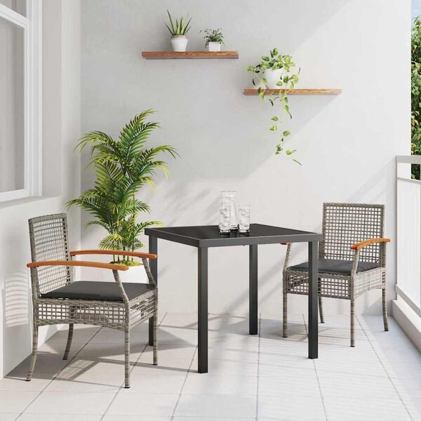 Maison Exclusive – Záhradná jedálenská súprava, 3 kusy, sivá a čierna, ratan