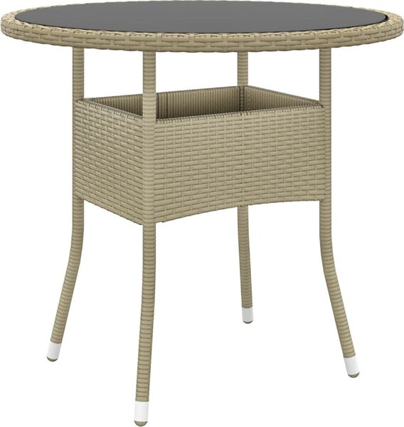 Maison Exclusive – Záhradný stôl Ø 80 x 75 cm, tvrdené sklo a poly ratan, béový