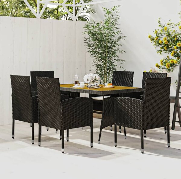 Maison Exclusive – 7-dielna záhradná jedálenská súprava z polyratanu, čierna