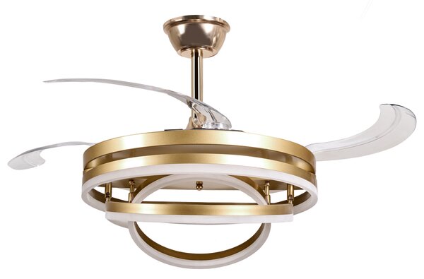 LED stropný ventilátor zlatý kovová základňa plastové lopatky časovač 3 teplotné režimy nastavenie jasu diaľkové ovládanie