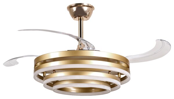 LED stropný ventilátor zlatý kovová základňa plastové lopatky časovač 3 teplotné režimy nastavenie jasu diaľkové ovládanie