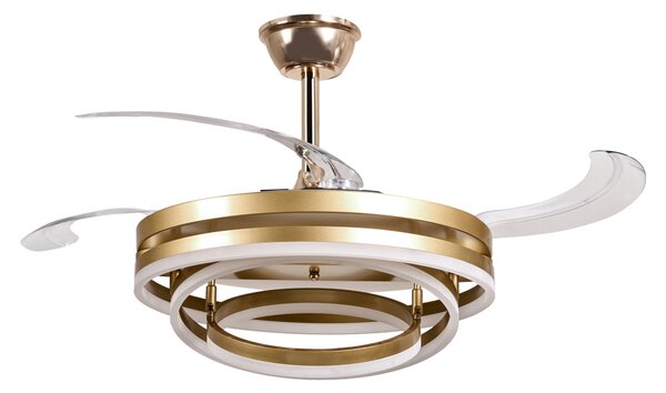 LED stropný ventilátor zlatý kovová základňa plastové lopatky časovač 3 teplotné režimy nastavenie jasu diaľkové ovládanie