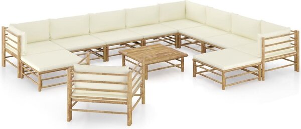 Maison Exclusive – 12-dielna záhradná súprava s krémovo-bielymi vankúmi z bambusu