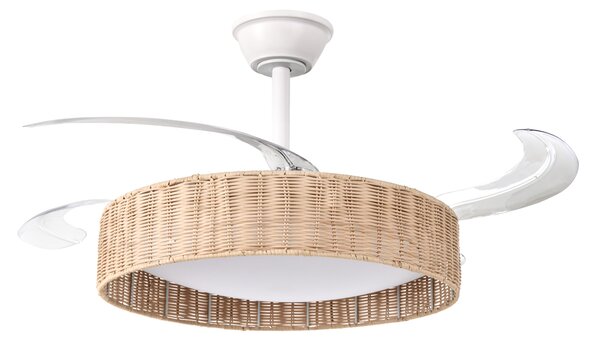 LED stropný ventilátor biela železná základňa plastové lopatky časovač 3 teplotné režimy s diaľkovým ovládaním