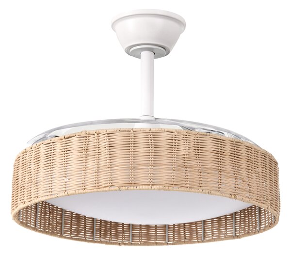 LED stropný ventilátor biela železná základňa plastové lopatky časovač 3 teplotné režimy s diaľkovým ovládaním