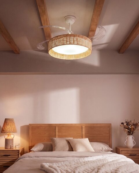 LED stropný ventilátor biela železná základňa plastové lopatky časovač 3 teplotné režimy s diaľkovým ovládaním