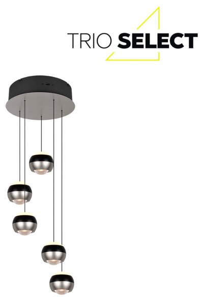 TRIO SELECT 344430507 ORBIT závesné svietidlo D300mm SMD LED 5x8W/5x960lm 2300+3000+4000K čierna, nikel matný, schwitchdimmer