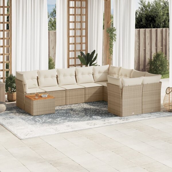 Maison Exclusive - 10-dielna záhradná sedacia súprava a vankúe béová polyratan