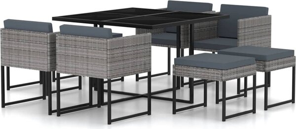 Maison Exclusive – 9-dielna záhradná jedálenská súprava s vankúšmi z polyratanu, sivá