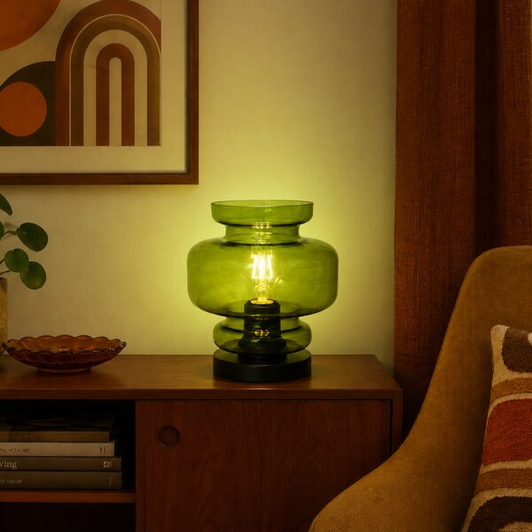 Retro stolná lampa čierna so zeleným sklom - Denise