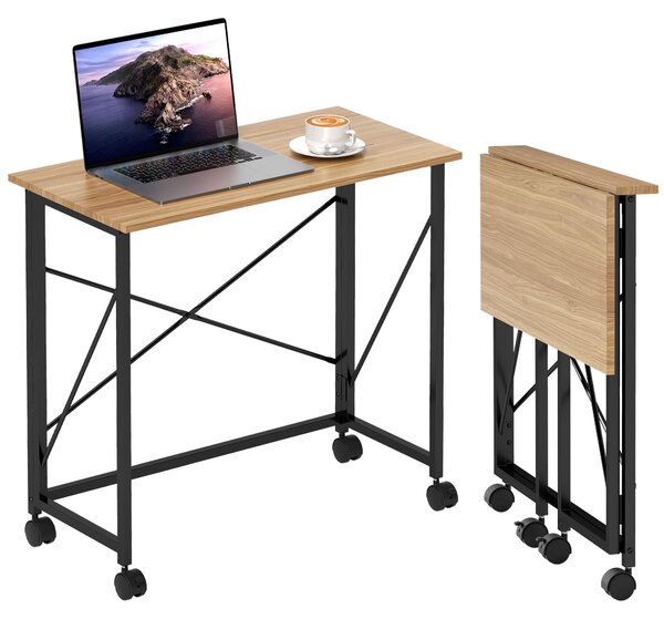 HOMCOM Skladací písací stôl Malý skladací písací stôl s rozmermi 80 cm a kolieskami