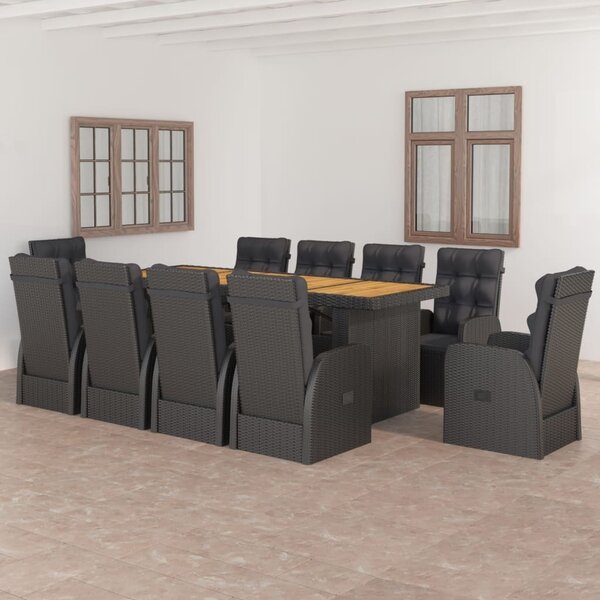 Maison Exclusive – 11-dielna záhradná jedálenská súprava s vankúšmi Poly Rattan Black