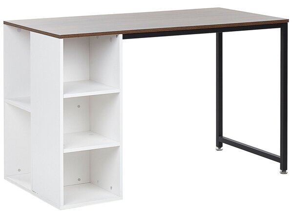 Písací stôl biela tmavé drevo drevotrieska oceľ 120 x 60 cm úložný priestor 5 políc moderný industriálny štýl kancelária
