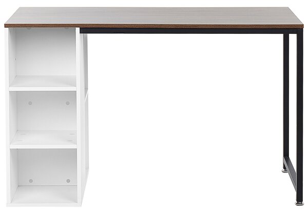 Písací stôl biela tmavé drevo drevotrieska oceľ 120 x 60 cm úložný priestor 5 políc moderný industriálny štýl kancelária