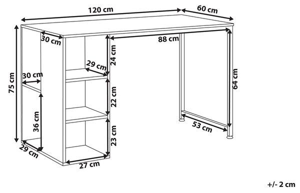 Písací stôl biela tmavé drevo drevotrieska oceľ 120 x 60 cm úložný priestor 5 políc moderný industriálny štýl kancelária