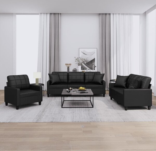 Maison Exclusive – 3-dielna sedacia súprava s vankúmi, ierna umelá koa