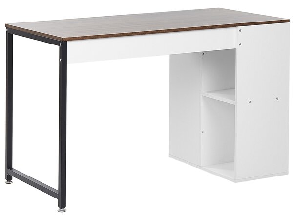 Písací stôl biela tmavé drevo drevotrieska oceľ 120 x 60 cm úložný priestor 5 políc moderný industriálny štýl kancelária