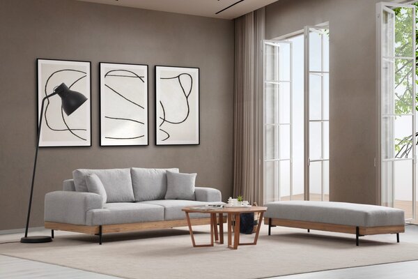 Hanah Home Trojmiestna pohovka Eti 220 cm sivá/dub prírodný
