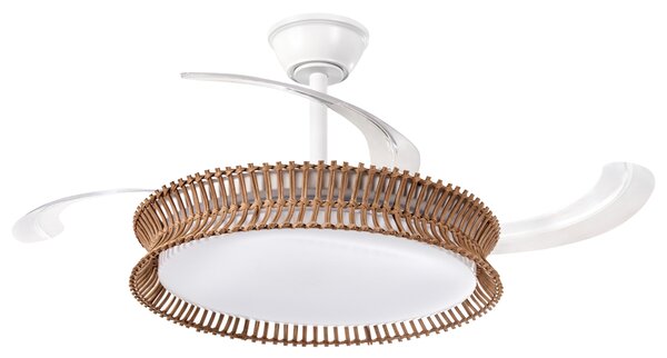 LED stropný ventilátor biela železná základňa plastové lopatky nastavenie jasu časovač 3 teplotné režimy diaľkové ovládanie boho štýl