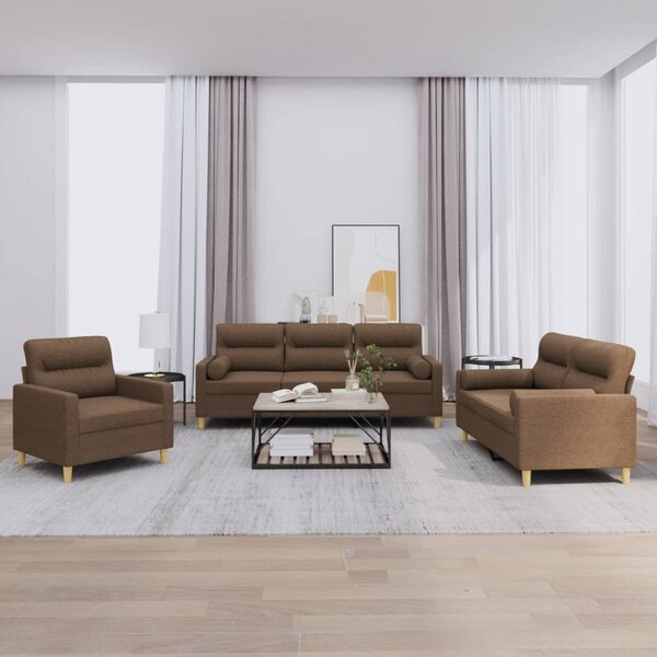 Maison Exclusive – 3-dielna sedacia súprava s vankúšmi, hnedá látka