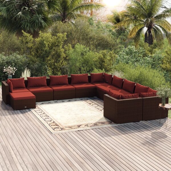 Maison Exclusive – 11-dielna záhradná súprava s vankúšmi z polyrotangu v hnedej farbe