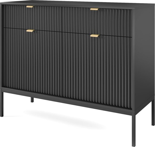 Komoda NANAIMO KSZ104 - čierna - zlaté úchyty - 2 zásuvky - šírka 104 cm, výška 83 cm, hĺbka 39 cm