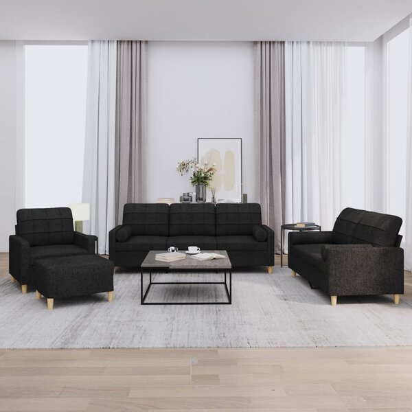 Maison Exclusive – 4-dielna sedacia súprava s vankúšmi, čierna látka