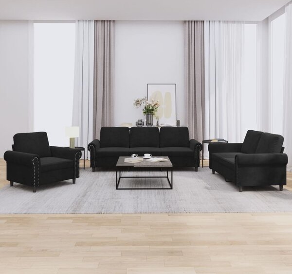 Maison Exclusive – 3-dielna sedacia súprava s vankúmi, ierny zamat